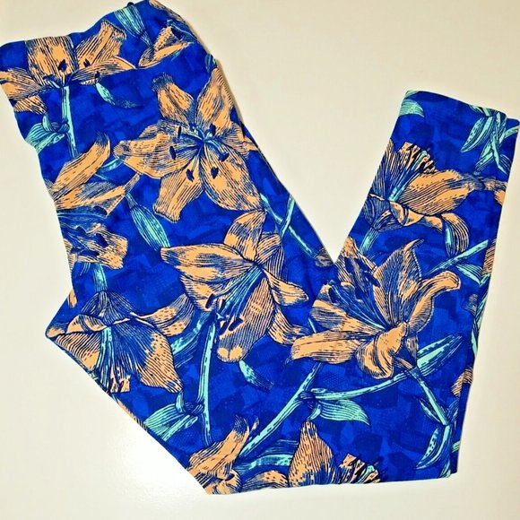 LuLaRoe Floral Lily Leggings Tall and Curvy - Blue/Peach - Size - Tall & Curvy - Picture 4 of 6
